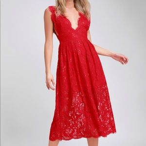 Lulus Party Red Lace Midi Dress